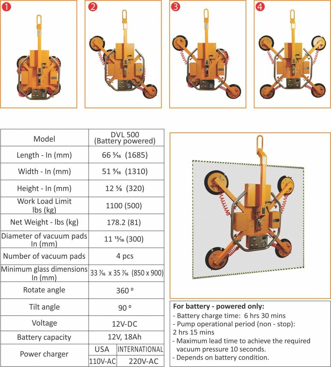 Glass Vacuum Lifter DVL 500 DVL500_110V - W