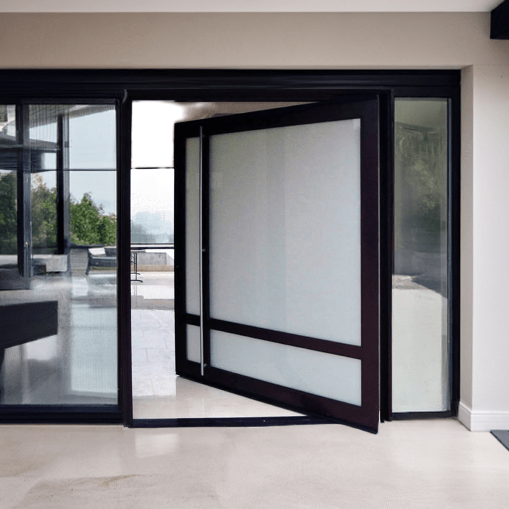 Koi Frosted Pivot Door - Custom Iron Door Pros