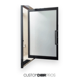 Minimalist Frosted Glass Pivot Door - Custom Iron Door Pros