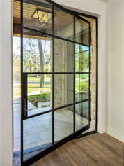 Modern Multi Pane Glass Pivot Door - Custom Iron Door Pros