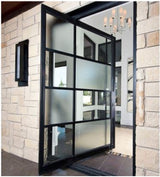 Modern Multi Pane Glass Pivot Door - Custom Iron Door Pros