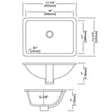 16×11 Porcelain Undermount Rectangle Lavatory Sink Dakota Sinks