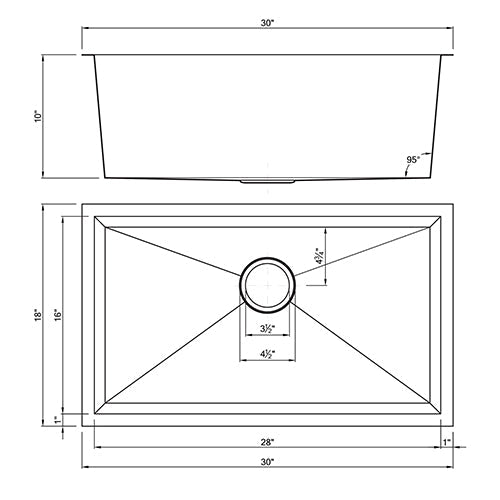 18g Zero Radius 30×18 Single Bowl Undermount Stainless Steel Kitchen Sink Dakota Sinks