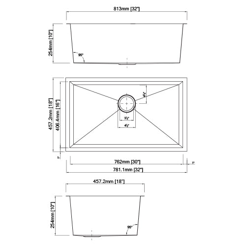 18g Zero Radius 32×18 Single Bowl Undermount Stainless Steel Kitchen Sink - Dakota Sinks