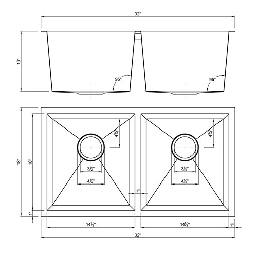 18g Zero Radius 50/50 Double Bowl Undermount Stainless Steel Kitchen Sink - Dakota Sinks