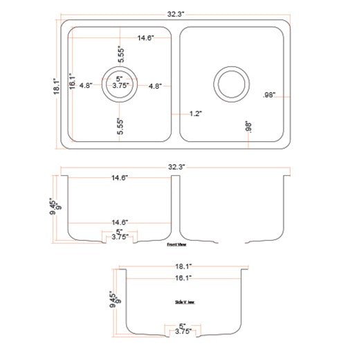 Dakota Sinks DSE-HC5050 Signature Elements Series 32 1/4 Inch 50/50 Handmade Copper Double Bowl Undermount Kitchen Sink - Hammered Copper - Dakota Sinks