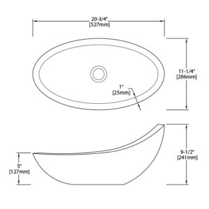 Dakota Sinks DSE-NSV03 Signature Elements Series 20 3/4 Inch Carrara Marble Crescentic Single Bowl Oval Bathroom Vessel Sink - Polished White - Dakota Sinks