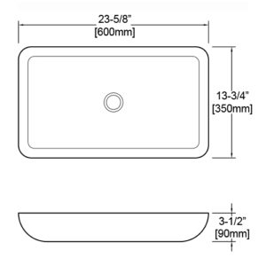 Dakota Sinks DSE-SRV03W Signature Elements Series 23 5/8 Inch Resin Single Bowl Rectangle Bathroom Vessel Sink, White - Dakota Sinks