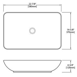 Dakota Sinks DSE-VCV00W Signature Elements Series 22 7/8 Inch Vitreous China Single Bowl Rectangle Bathroom Vessel Sink, White - Dakota Sinks