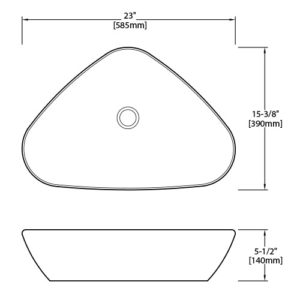 Dakota Sinks DSE-VCV02W Signature Elements Series 23 Inch Vitreous China Single Bowl Triangle Bathroom Vessel Sink, White - Dakota Sinks