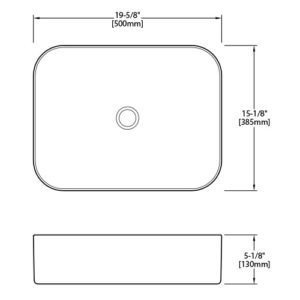 Dakota Sinks DSE-VCV03W Signature Elements Series 19 5/8 Inch Vitreous China Single Bowl Rectangle Bathroom Vessel Sink, White - Dakota Sinks