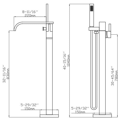 Dakota Sinks DSF-00BTF03CR Signature 41 Inch Floor Mounted Bathtub Filler - Dakota Sinks