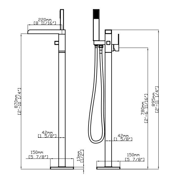 Dakota Sinks DSF-00BTF05BN Signature 11 1/4 Inch Floor Mounted Bathtub Filler - Dakota Sinks