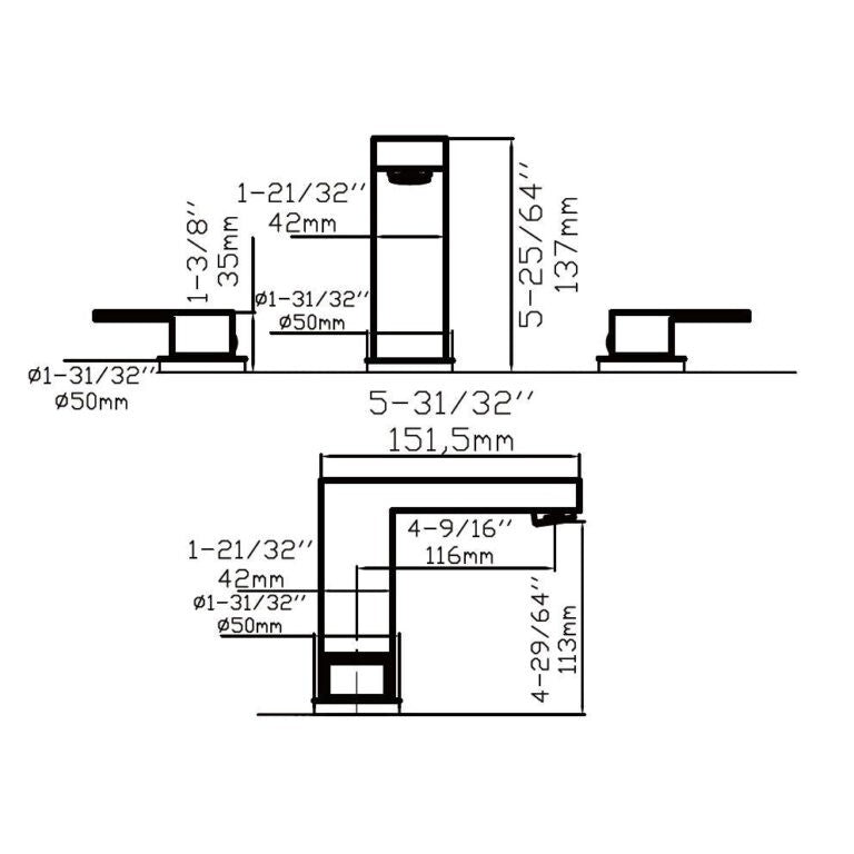 Dakota Sinks DSF-34B8W00 Kennedy 5 3/8 Inch Deck Mount Widespread Bathroom Faucet with Pop-Up Drain - Dakota Sinks