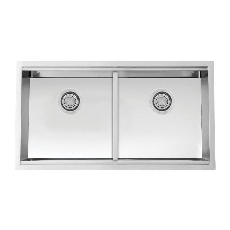 Dakota Sinks DSL-5050LD Signature L-Series 32 Inch 50/50 Flat Ledge Double Bowl Undermount Stainless Steel Kitchen Sink - Satin Brushed Nickel - Dakota Sinks