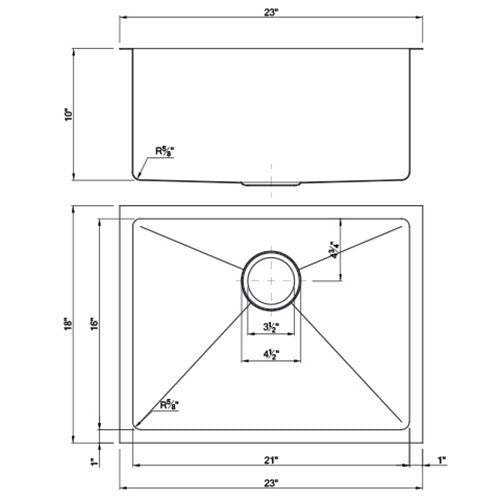 Dakota Sinks DSM-2318SV Signature M-Series 23 Inch Micro Radius Single Bowl Undermount Kitchen Sink with Bottom Grid, Silver Dakota Sinks