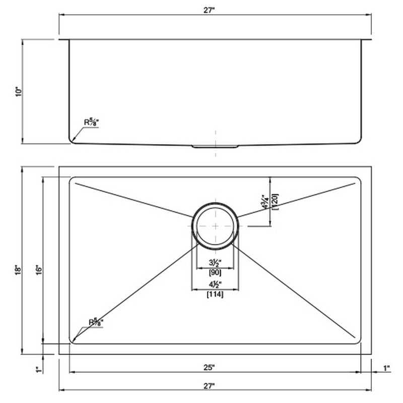 Dakota Sinks DSM-2718 Signature M-Series 27 Inch Micro Radius Single D-Bowl Undermount Kitchen Sink with Bottom Grid Dakota Sinks