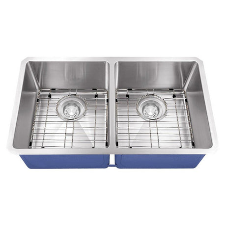 Dakota Sinks DSM-5050 Signature M-Series 32 Inch Micro Radius 50/50 Double Bowl Undermount Kitchen Sink with Bottom Grid - Dakota Sinks