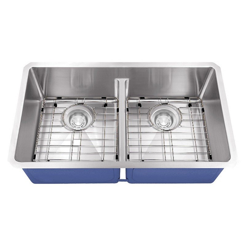 Dakota Sinks DSM-5050LD Signature M-Series 32 Inch Micro Radius 50/50 Low Divide Double Bowl Undermount Kitchen Sink with Bottom Grid - Dakota Sinks