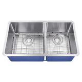 Dakota Sinks DSM-6040 Signature M-Series 32 Inch Micro Radius 60/40 Double Bowl Under-mount Kitchen Sink with Bottom Grid - Dakota Sinks