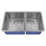 Dakota Sinks DSM-6040 Signature M-Series 32 Inch Micro Radius 60/40 Double Bowl Under-mount Kitchen Sink with Bottom Grid - Dakota Sinks