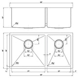 Dakota Sinks DSM-6040 Signature M-Series 32 Inch Micro Radius 60/40 Double Bowl Under-mount Kitchen Sink with Bottom Grid - Dakota Sinks