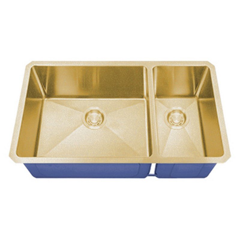 Dakota Sinks DSM-7030 Signature M-Series 32 x 10 Inch Micro Radius 70/30 Offset Double Bowl Undermount Kitchen Sink with Bottom Grid DSM-7030GD Dakota Sinks Gold