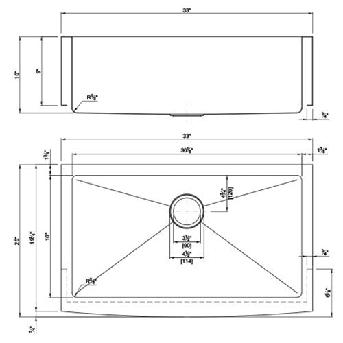 Dakota Sinks DSM-A3320 Signature M-Series 33 Inch Micro Radius Single Bowl Apron Front Kitchen Sink with Bottom Grid - Dakota Sinks