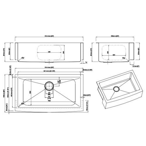 Dakota Sinks DSM-A3620 Signature M-Series 36 Inch Micro Radius Single Bowl Apron Front Kitchen Sink with Bottom Grid - Dakota Sinks