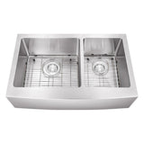 Dakota Sinks DSM-A6040 Signature M-Series 33 Inch Micro Radius 60/40 Double Bowl Apron Front Kitchen Sink with Bottom Grid - Dakota Sinks