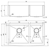 Dakota Sinks DSM-A6040 Signature M-Series 33 Inch Micro Radius 60/40 Double Bowl Apron Front Kitchen Sink with Bottom Grid - Dakota Sinks