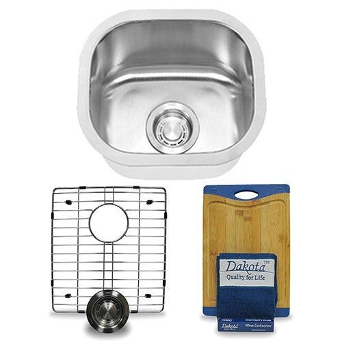 Dakota Sinks DSR-1513 Signature R-Series 14 1/2 Inch Standard Radius Single Bowl Undermount Stainless Steel Bar Sink with Bottom Grid Dakota Sinks