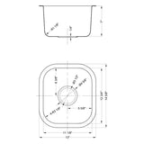 Dakota Sinks DSR-1513 Signature R-Series 14 1/2 Inch Standard Radius Single Bowl Undermount Stainless Steel Bar Sink with Bottom Grid Dakota Sinks