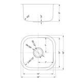 Dakota Sinks DSR-1616 Signature R-Series 16 Inch Standard Radius Single Bowl Undermount Stainless Steel Square Bar Sink with Bottom Grid - Dakota Sinks