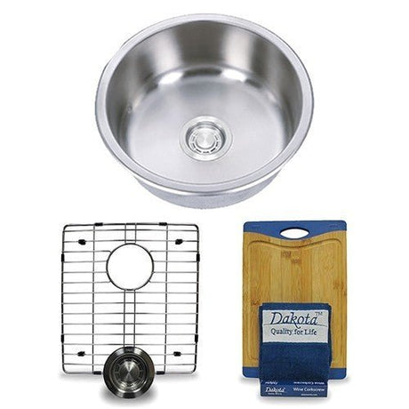 Dakota Sinks DSR-167R Signature R-Series 17 1/8 Inch Standard Radius Single Bowl Undermount Stainless Steel Round Bar Sink with Bottom Grid - Dakota Sinks