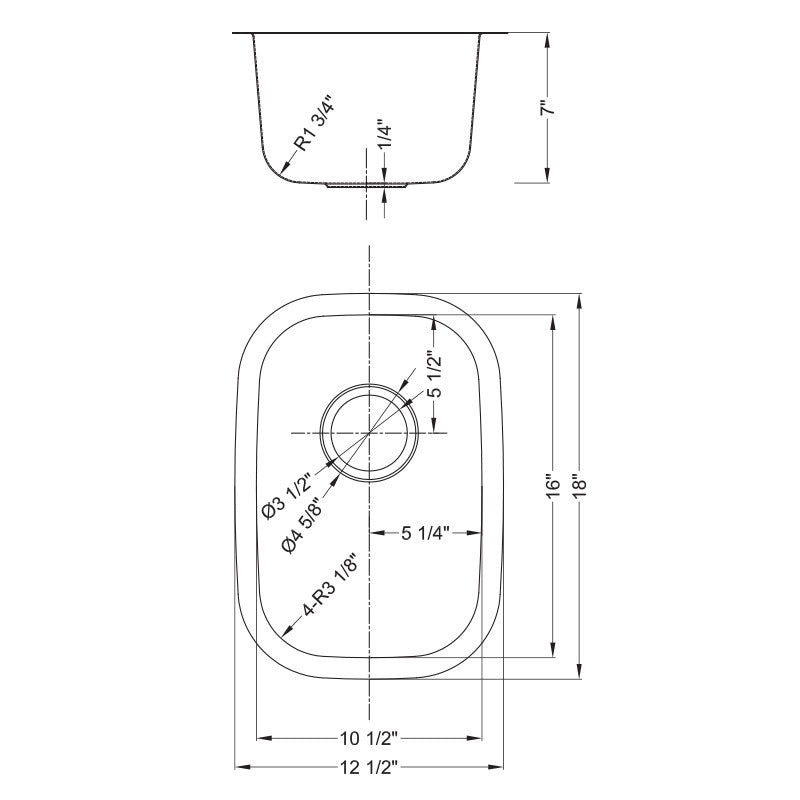 Dakota Sinks DSR-1812 Signature R-Series 18 Inch Standard Radius Single Bowl Undermount Stainless Steel Kitchen Sink with Bottom Grid - Dakota Sinks