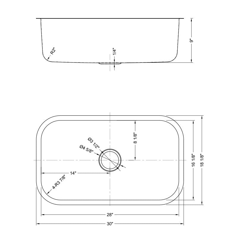 Dakota Sinks DSR-3018 Signature R-Series 30 Inch Standard Radius D-Single Bowl Undermount Stainless Steel Kitchen Sink with Bottom Grid - Satin Brushed Nickel - Dakota Sinks