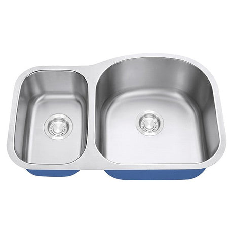 Dakota Sinks DSR-3070 Signature R-Series 31 1/2 Inch Standard Radius 30/70 Offset Double Bowl Undermount Stainless Steel Kitchen Sink with Bottom Grid - Satin Brushed Nickel - Dakota Sinks