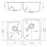 Dakota Sinks DSR-4060 Signature R-Series 32 Inch Standard Radius 40/60 Offset Double Bowl Undermount Stainless Steel Kitchen Sink with Bottom Grid - Satin Brushed Nickel - Dakota Sinks