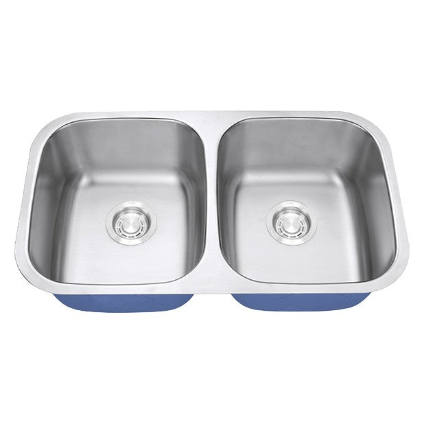 Dakota Sinks DSR-5050 Signature R-Series 32 1/4 Inch Standard Radius 40/60 Offset Double Bowl Undermount Stainless Steel Kitchen Sink with Bottom Grid - Dakota Sinks