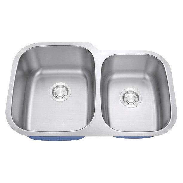 Dakota Sinks DSR-6040 Signature R-Series 32 Inch Standard Radius 60/40 Offset Double Bowl Undermount Stainless Steel Kitchen Sink with Bottom Grid - Dakota Sinks