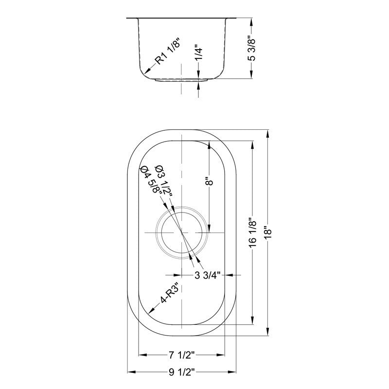 Dakota Sinks DSR-918 Signature R-Series 18 Inch Standard Radius Single Bowl Undermount Stainless Steel Bar Sink with Bottom Grid - Dakota Sinks