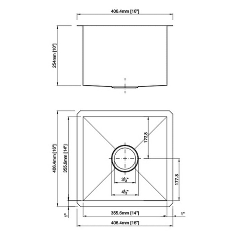 Dakota Sinks DSZ-1616 Signature Z-Series 16 Inch Zero Radius Single Bowl Undermount Stainless Steel Bar Sink with Bottom Grid Dakota Sinks