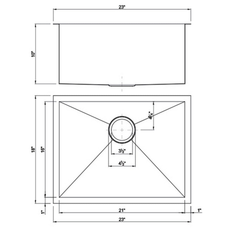 Dakota Sinks DSZ-2318 Signature Z-Series 23 Inch Zero Radius Single Bowl Undermount Stainless Steel Kitchen Sink with Bottom Grid - Dakota Sinks