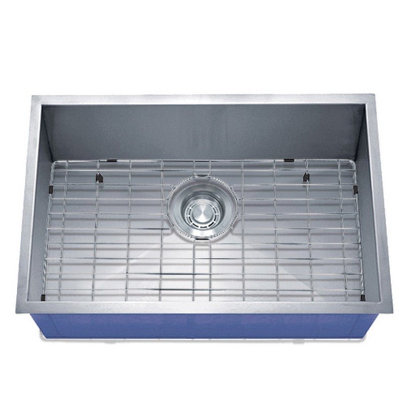 Dakota Sinks DSZ-2718 Signature Z-Series 27 Inch Zero Radius Single Bowl Undermount Stainless Steel Kitchen Sink with Bottom Grid DSZ-2718 Dakota Sinks Satin Brushed Nickel