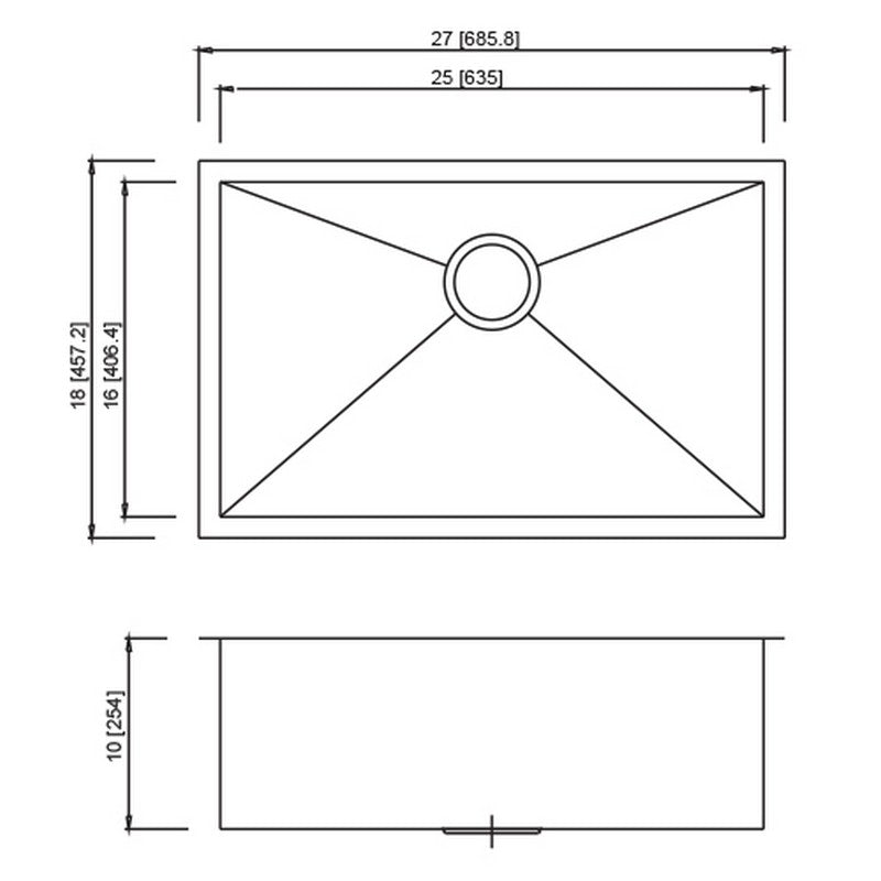 Dakota Sinks DSZ-2718 Signature Z-Series 27 Inch Zero Radius Single Bowl Undermount Stainless Steel Kitchen Sink with Bottom Grid Dakota Sinks