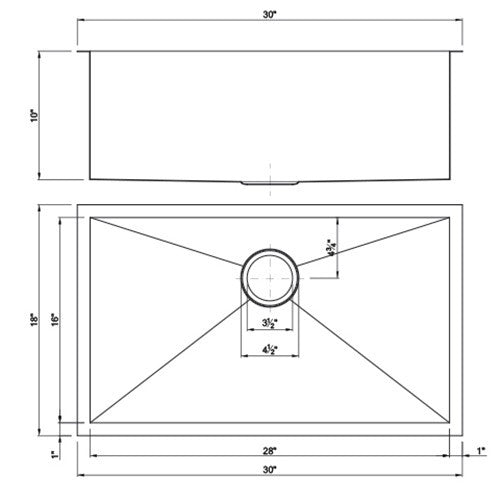 Dakota Sinks DSZ-3018 Signature Z-Series 30 Inch Zero Radius Single Bowl Undermount Stainless Steel Kitchen Sink with Bottom Grid - Dakota Sinks