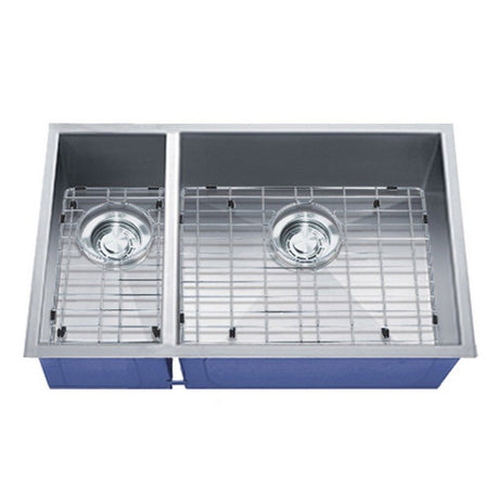 Dakota Sinks DSZ-3070 Signature Z-Series 32 Inch Zero Radius 30/70 Double Bowl Undermount Stainless Steel Kitchen Sink with Bottom Grid - Dakota Sinks