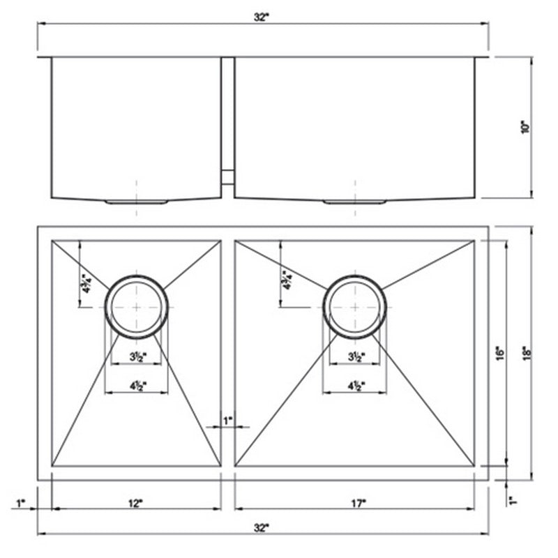 Dakota Sinks DSZ-4060 Signature Z-Series 32 Inch Zero Radius 40/60 Double Bowl Undermount Stainless Steel Kitchen Sink with Bottom Grid Dakota Sinks