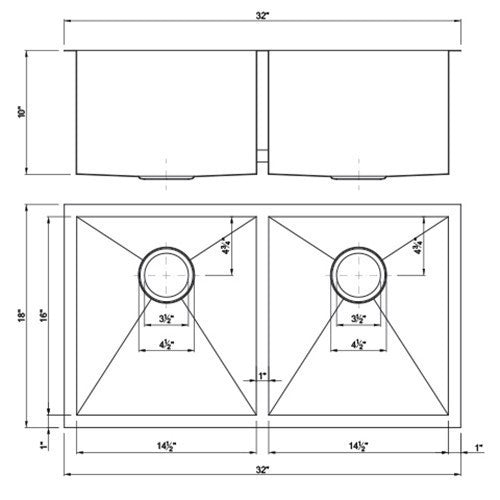 Dakota Sinks DSZ-5050 Signature Z-Series 32 Inch Zero Radius 50/50 Double Bowl Undermount Stainless Steel Kitchen Sink with Bottom Grid - Dakota Sinks